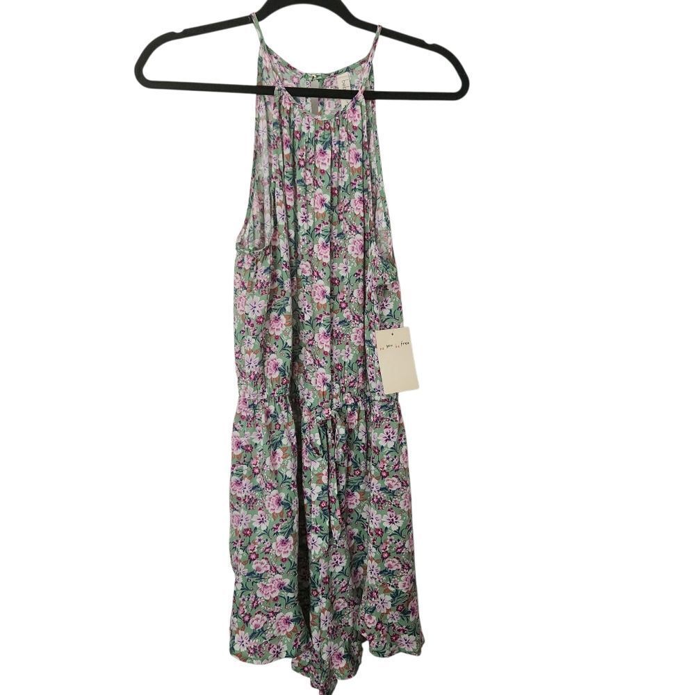 BeBop Womens Juniors Floral Sleeveless Romper Elastic Tie Waist Size Large